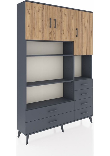 Arges Dolap 9 Raflı 6 Çekmeceli 3 Kapaklı 132X30X195 Antrasit-Çam/antrasit fiyatları