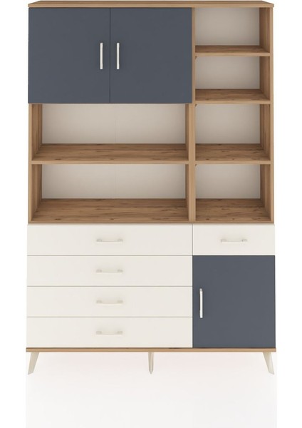 Arges Dolap 9 Raflı 5 Çekmeceli 3 Kapaklı 132X30X195 Çam-Antrasit/aytaşı