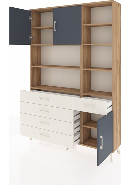Arges Dolap 9 Raflı 5 Çekmeceli 3 Kapaklı 132X30X195 Çam-Antrasit/aytaşı modelleri