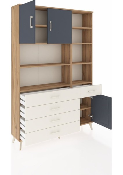 Arges Dolap 9 Raflı 5 Çekmeceli 3 Kapaklı 132X30X195 Çam-Antrasit/aytaşı indirimleri