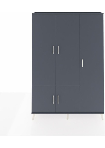 Arges Dolap 7 Raflı 5 Kapaklı Tek Askılı 132X30X195 Antrasit-Antrasit/çam