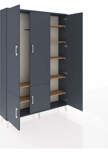 Arges Dolap 7 Raflı 5 Kapaklı Tek Askılı 132X30X195 Antrasit-Antrasit/çam indirimleri