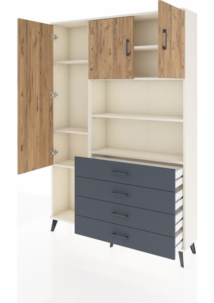 Arges Dolap 7 Raflı 4 Çekmeceli 3 Kapaklı 132X30X195 Aytaşı-Çam/antrasit modelleri