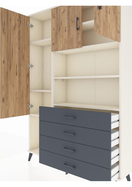 Arges Dolap 7 Raflı 4 Çekmeceli 3 Kapaklı 132X30X195 Aytaşı-Çam/antrasit fırsatları