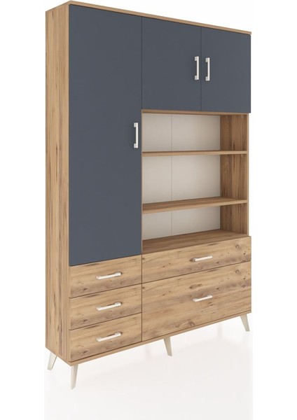 Arges Dolap 9 Raflı 5 Çekmeceli 3 Kapaklı 132X30X195 Çam-Antrasit/çam fiyatları