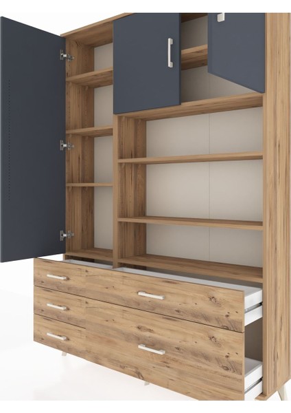 Arges Dolap 9 Raflı 5 Çekmeceli 3 Kapaklı 132X30X195 Çam-Antrasit/çam fırsatları