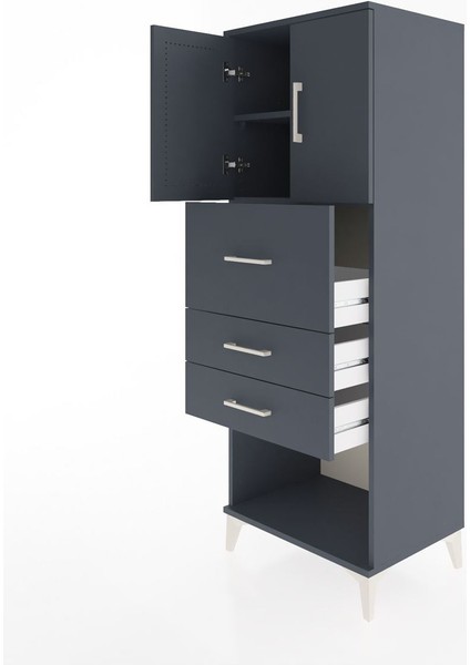 Hyperion Dolap 2 Raflı 3 Çekmeceli 2 Kapaklı 60X44X163 Antrasit-Antrasit fırsatları