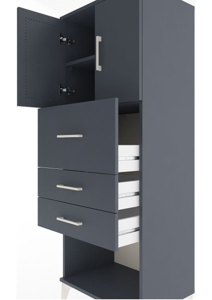 Hyperion Dolap 2 Raflı 3 Çekmeceli 2 Kapaklı 60X44X163 Antrasit-Antrasit indirimleri