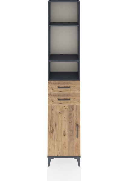 Arges Dolap 4 Raflı 2 Çekmeceli Tek Kapaklı 44X30X221 Antrasit-Çam