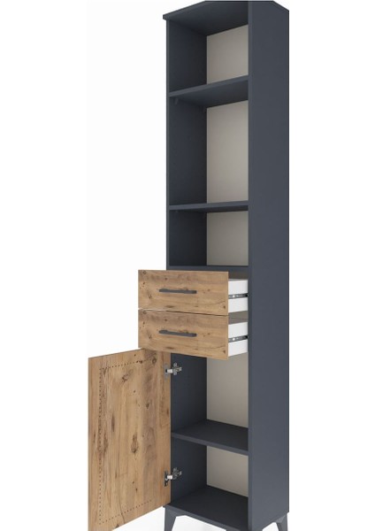 Arges Dolap 4 Raflı 2 Çekmeceli Tek Kapaklı 44X30X221 Antrasit-Çam indirimleri