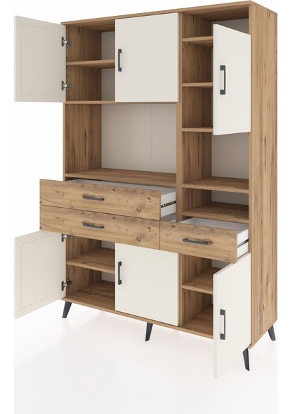 Hyperion Dolap 10 Raflı 3 Çekmeceli 6 Kapaklı 132X44X195 Çam-Aytaşı/çam modelleri