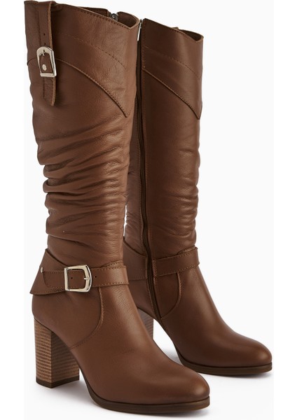 Ting Hakiki Deri Taba Toka Detaylı Kadın Topuklu Çizme fiyatları