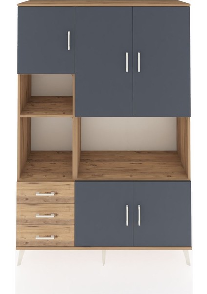 Hyperion Dolap 9 Raflı 3 Çekmeceli 5 Kapaklı 132X44X195 Çam-Antrasit/çam