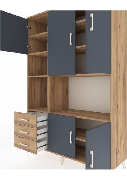 Hyperion Dolap 9 Raflı 3 Çekmeceli 5 Kapaklı 132X44X195 Çam-Antrasit/çam fırsatları
