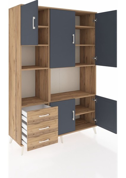 Hyperion Dolap 9 Raflı 3 Çekmeceli 5 Kapaklı 132X44X195 Çam-Antrasit/çam indirimleri