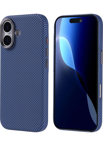 iPhone 17 Kılıf M-Safe Şarj Özellikli Karbon Fiber Görünümlü Noir Nekst Kapak - Lacivert