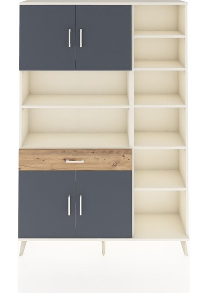 Arges Dolap 10 Raflı Tek Çekmeceli 4 Kapaklı 132X30X195 Aytaşı-Antrasit/çam