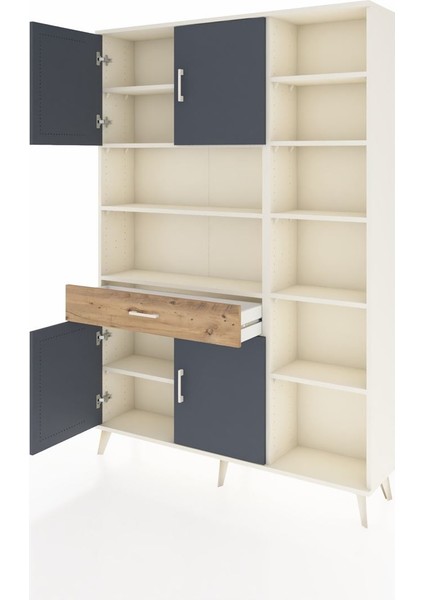 Arges Dolap 10 Raflı Tek Çekmeceli 4 Kapaklı 132X30X195 Aytaşı-Antrasit/çam modelleri