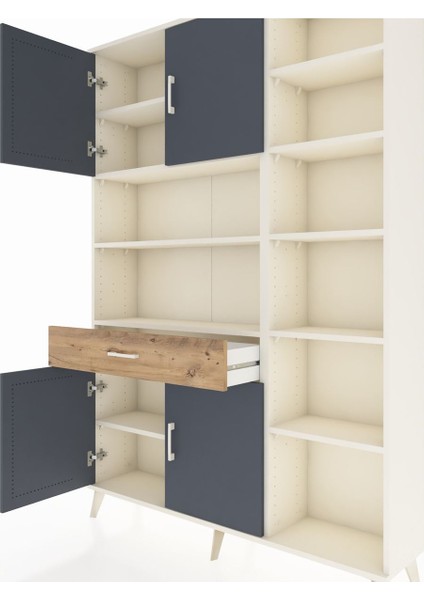 Arges Dolap 10 Raflı Tek Çekmeceli 4 Kapaklı 132X30X195 Aytaşı-Antrasit/çam fırsatları