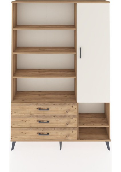 Arges Dolap 9 Raflı 3 Çekmeceli Tek Kapaklı 132X30X195 Çam-Aytaşı/çam