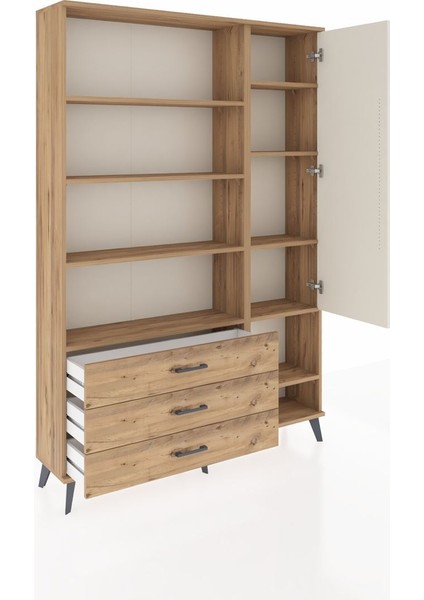 Arges Dolap 9 Raflı 3 Çekmeceli Tek Kapaklı 132X30X195 Çam-Aytaşı/çam indirimleri