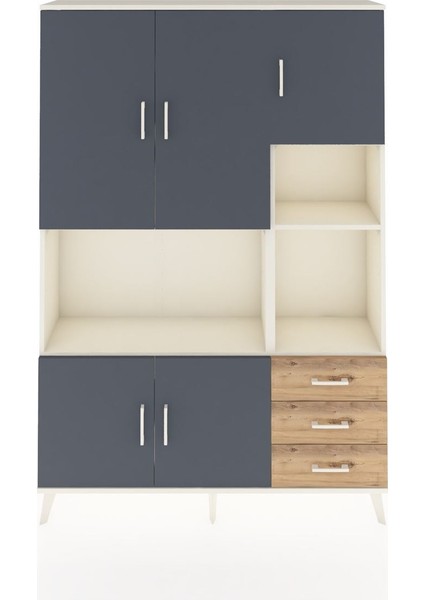 Arges Dolap 9 Raflı 3 Çekmeceli 5 Kapaklı 132X30X195 Aytaşı-Antrasit/çam