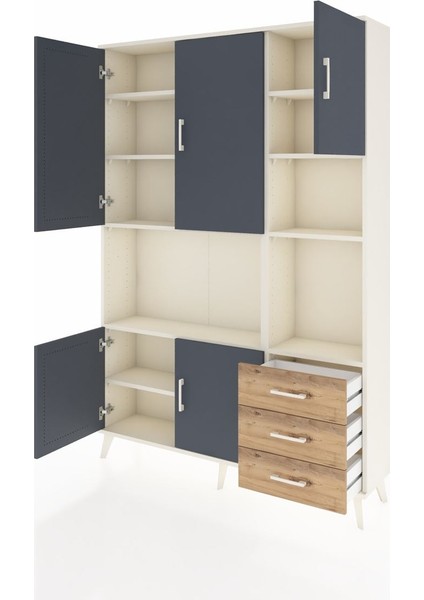 Arges Dolap 9 Raflı 3 Çekmeceli 5 Kapaklı 132X30X195 Aytaşı-Antrasit/çam modelleri