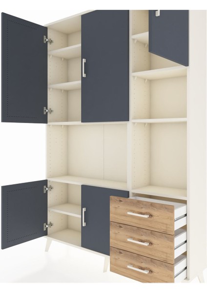 Arges Dolap 9 Raflı 3 Çekmeceli 5 Kapaklı 132X30X195 Aytaşı-Antrasit/çam fırsatları