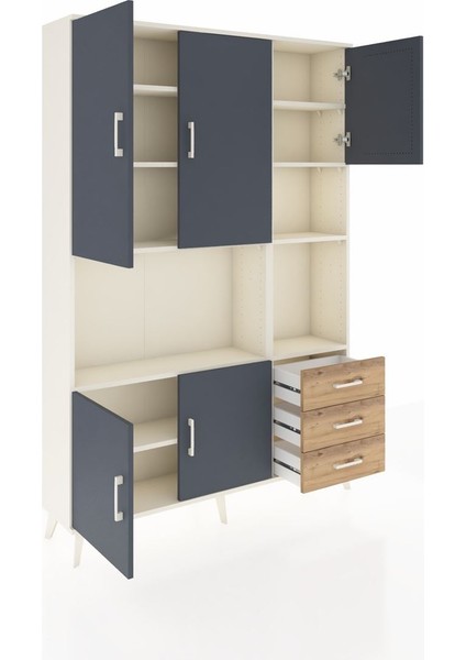 Arges Dolap 9 Raflı 3 Çekmeceli 5 Kapaklı 132X30X195 Aytaşı-Antrasit/çam indirimleri