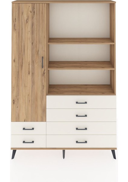 Arges Dolap 7 Raflı 6 Çekmeceli Tek Kapaklı 132X30X195 Çam-Çam/aytaşı