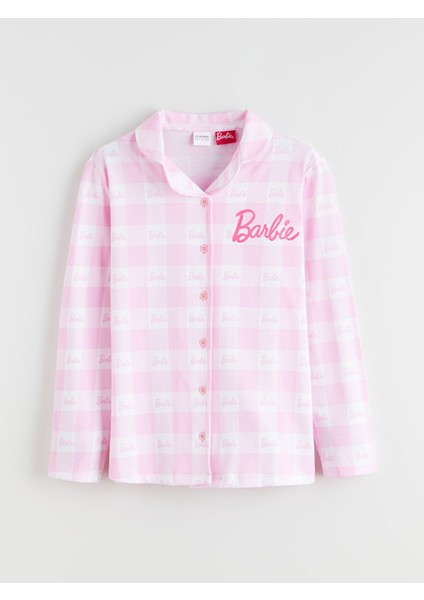 Yeni Sezon Gömlek Yaka Barbie Baskılı Kız Çocuk Pijama Üst