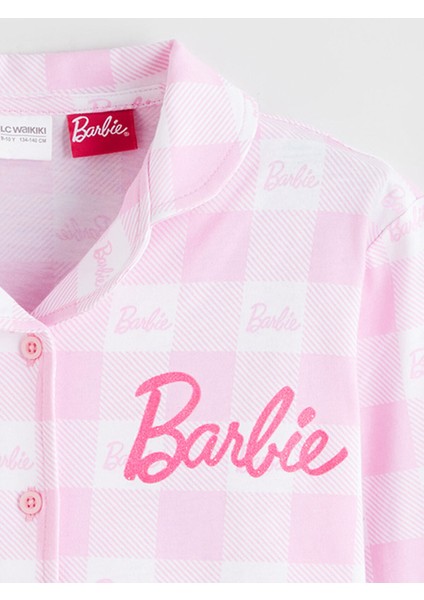 Yeni Sezon Gömlek Yaka Barbie Baskılı Kız Çocuk Pijama Üst modelleri