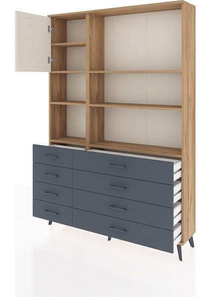 Arges Dolap 7 Raflı 8 Çekmeceli Tek Kapaklı 132X30X195 Çam-Aytaşı/antrasit modelleri