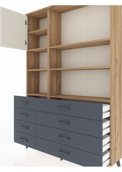 Arges Dolap 7 Raflı 8 Çekmeceli Tek Kapaklı 132X30X195 Çam-Aytaşı/antrasit fırsatları