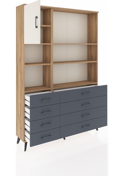 Arges Dolap 7 Raflı 8 Çekmeceli Tek Kapaklı 132X30X195 Çam-Aytaşı/antrasit indirimleri
