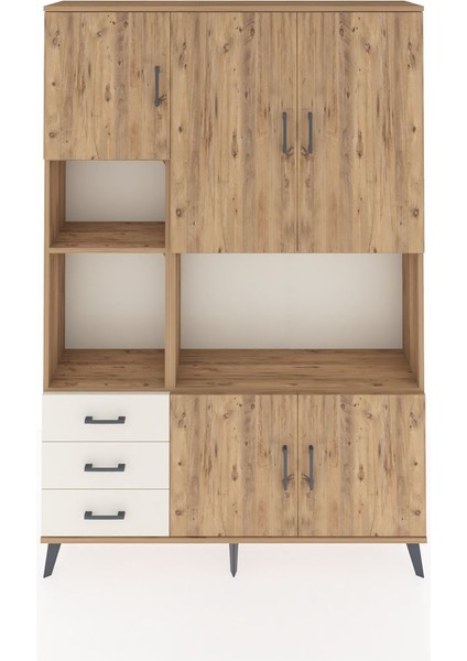 Arges Dolap 9 Raflı 3 Çekmeceli 5 Kapaklı 132X30X195 Çam-Çam/aytaşı