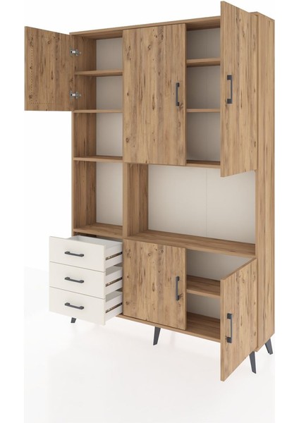 Arges Dolap 9 Raflı 3 Çekmeceli 5 Kapaklı 132X30X195 Çam-Çam/aytaşı modelleri