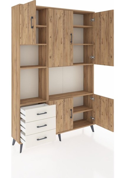 Arges Dolap 9 Raflı 3 Çekmeceli 5 Kapaklı 132X30X195 Çam-Çam/aytaşı indirimleri