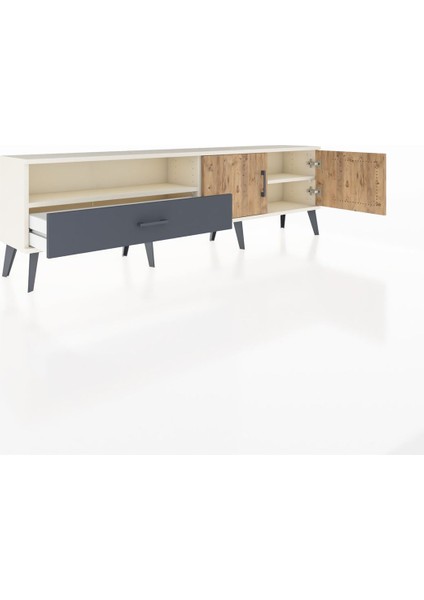 Arges Tv Ünitesi 2 Raflı Tek Çekmeceli 2 Kapaklı 176X30X51 Aytaşı-Çam/antrasit indirimleri