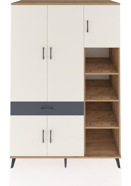 Kronos Dolap 10 Raflı Tek Çekmeceli 5 Kapaklı 132X59X195 Çam-Aytaşı/antrasit