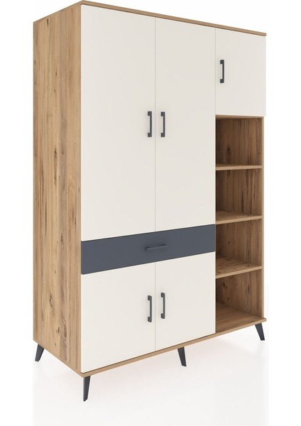 Kronos Dolap 10 Raflı Tek Çekmeceli 5 Kapaklı 132X59X195 Çam-Aytaşı/antrasit fiyatları