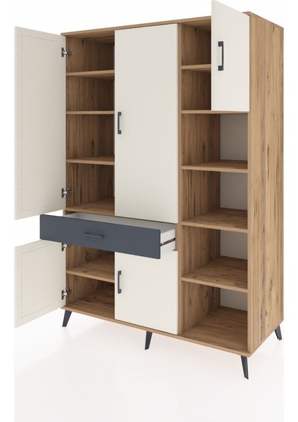 Kronos Dolap 10 Raflı Tek Çekmeceli 5 Kapaklı 132X59X195 Çam-Aytaşı/antrasit modelleri