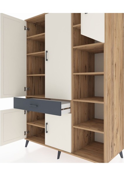 Kronos Dolap 10 Raflı Tek Çekmeceli 5 Kapaklı 132X59X195 Çam-Aytaşı/antrasit fırsatları