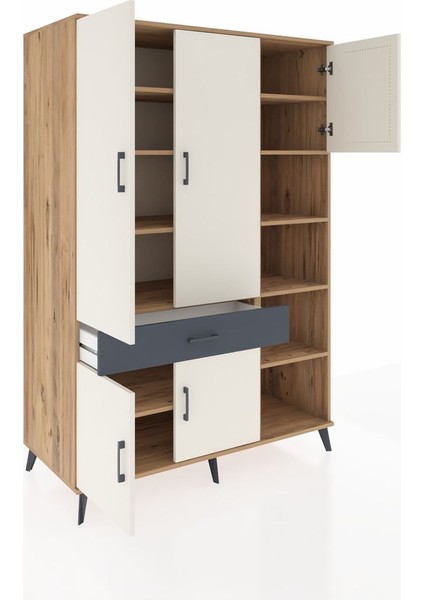 Kronos Dolap 10 Raflı Tek Çekmeceli 5 Kapaklı 132X59X195 Çam-Aytaşı/antrasit indirimleri