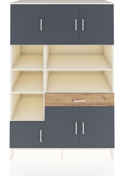 Kronos Dolap 10 Raflı Tek Çekmeceli 6 Kapaklı 132X59X195 Aytaşı-Antrasit/çam