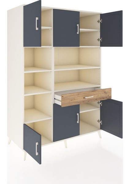 Kronos Dolap 10 Raflı Tek Çekmeceli 6 Kapaklı 132X59X195 Aytaşı-Antrasit/çam indirimleri