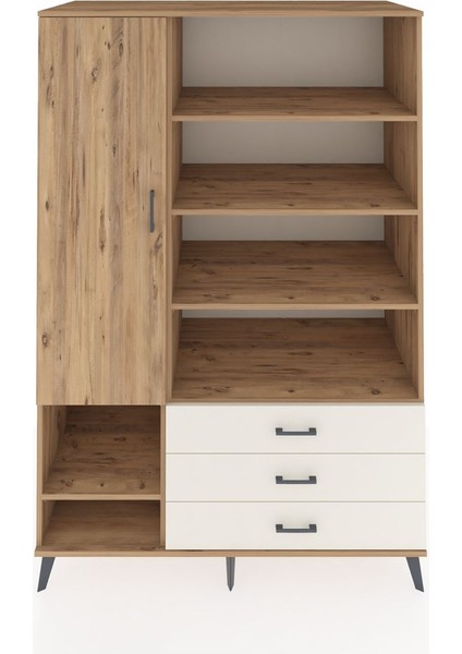 Kronos Dolap 9 Raflı 3 Çekmeceli Tek Kapaklı 132X59X195 Çam-Çam/aytaşı