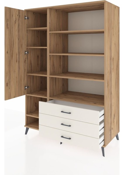 Kronos Dolap 9 Raflı 3 Çekmeceli Tek Kapaklı 132X59X195 Çam-Çam/aytaşı modelleri