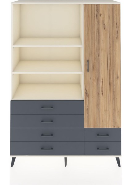 Hyperion Dolap 7 Raflı 6 Çekmeceli Tek Kapaklı 132X44X195 Aytaşı-Çam/antrasit