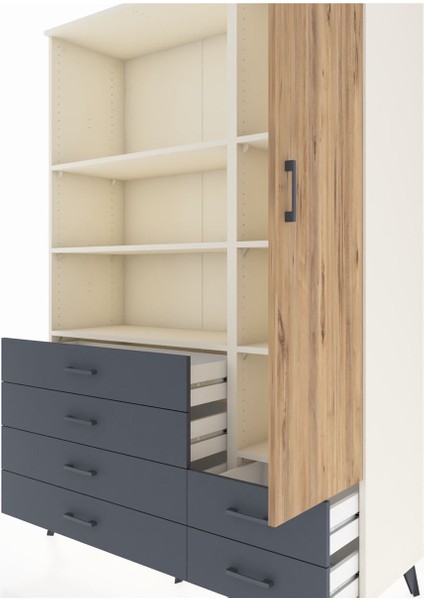 Hyperion Dolap 7 Raflı 6 Çekmeceli Tek Kapaklı 132X44X195 Aytaşı-Çam/antrasit fırsatları